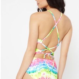 Neon Tie Dye Lattice Back One Piece Bathing Suit